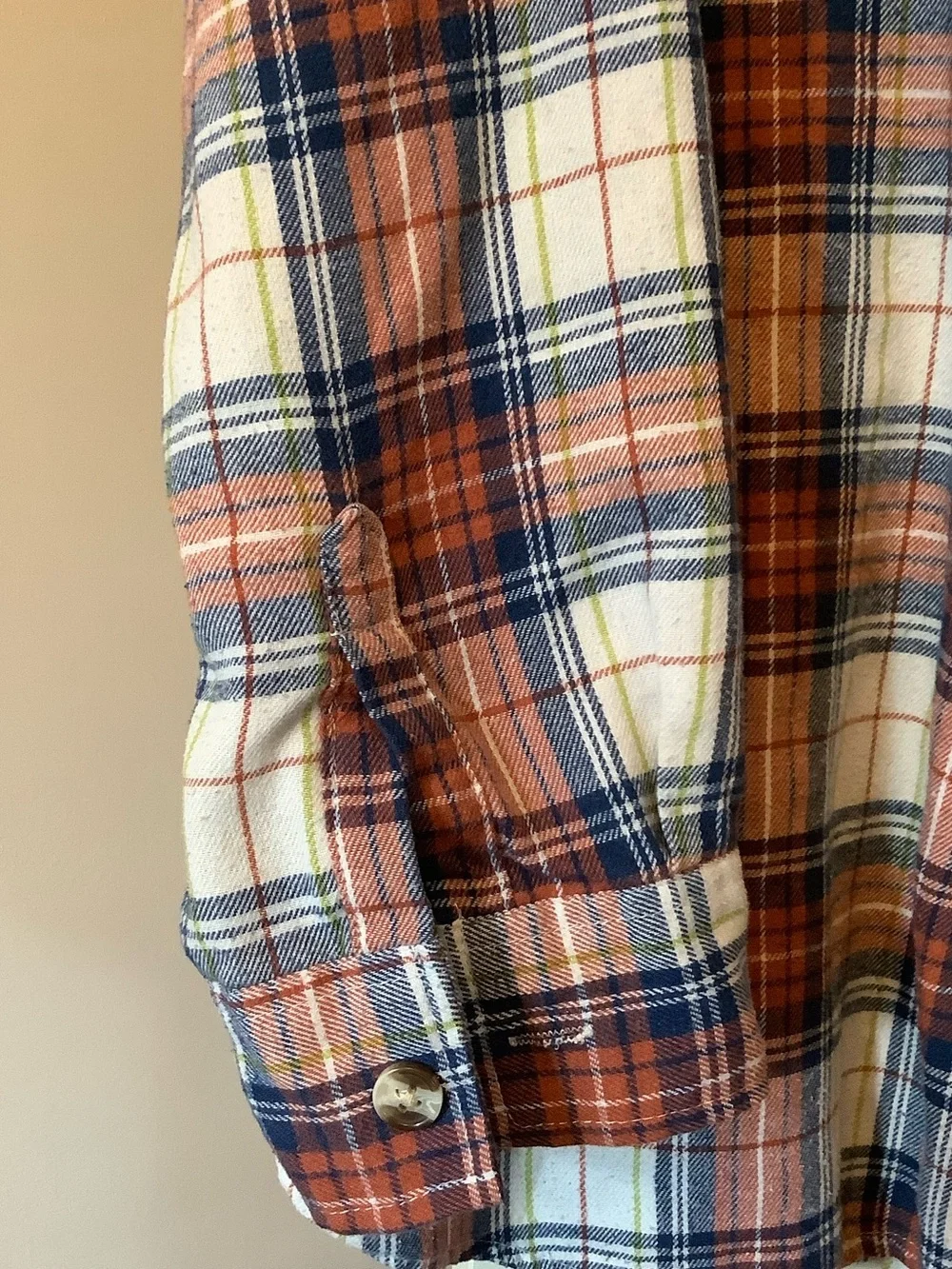 Casual Plaid Button-Up Shirt in Rust, Navy & Cream - Picture 4 of 6